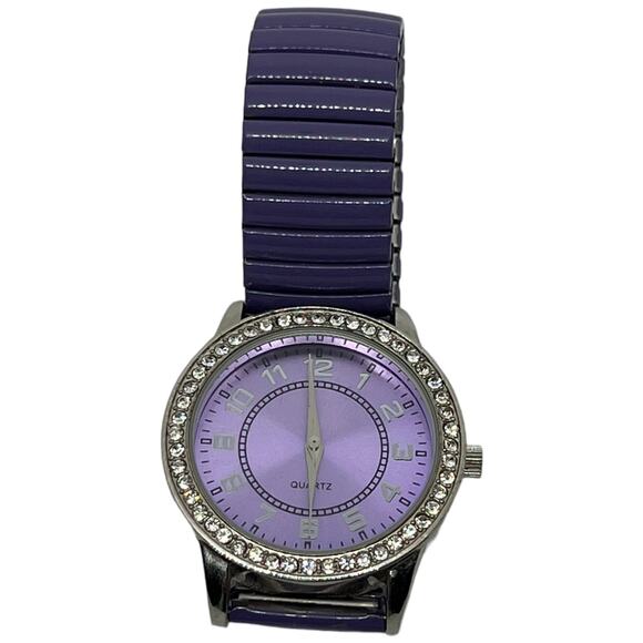 AVON Purple Crystal Bezel Watch Expandable Band Lavender Face Rhinestone - Picture 2 of 6